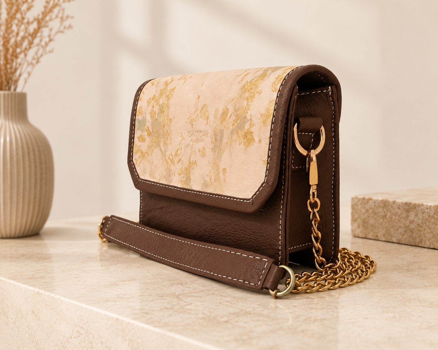 Handcrafted Dried Leaf Leather Crossbody Bag