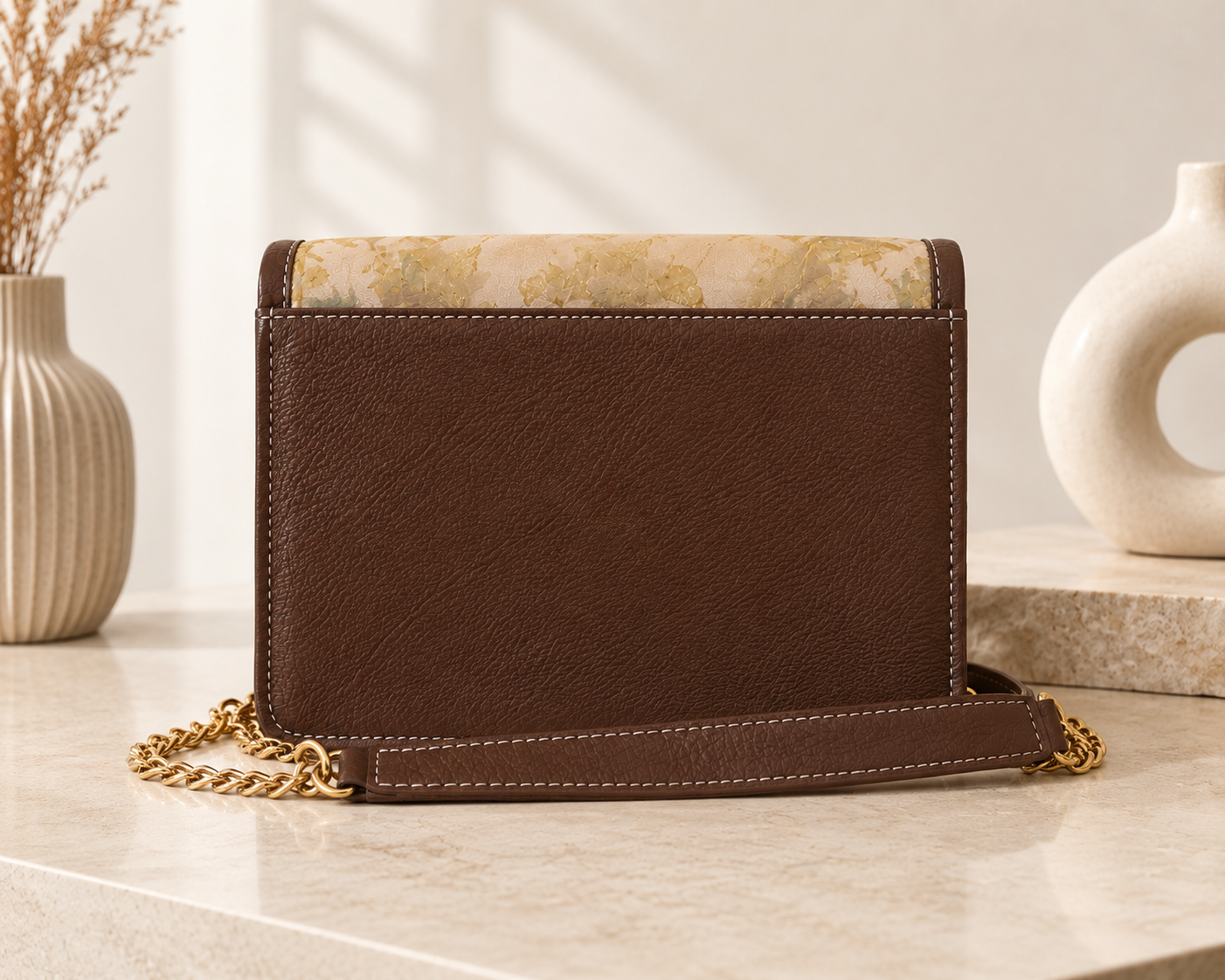 Handcrafted Dried Leaf Leather Crossbody Bag