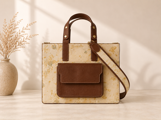 Handcrafted Dried Leaf Leather Tote Bag