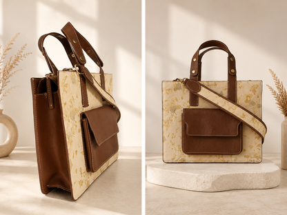 Handcrafted Dried Leaf Leather Tote Bag